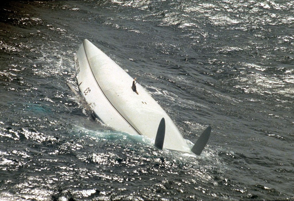 capsized catamaran